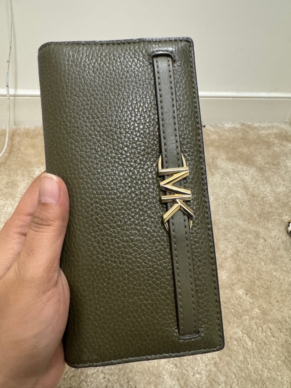 Michael Kors Olive Green Pebbled Leather Continental Wallet